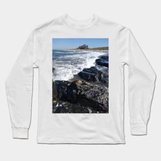 Waves near Bamburgh Castle in Northumberland Long Sleeve T-Shirt